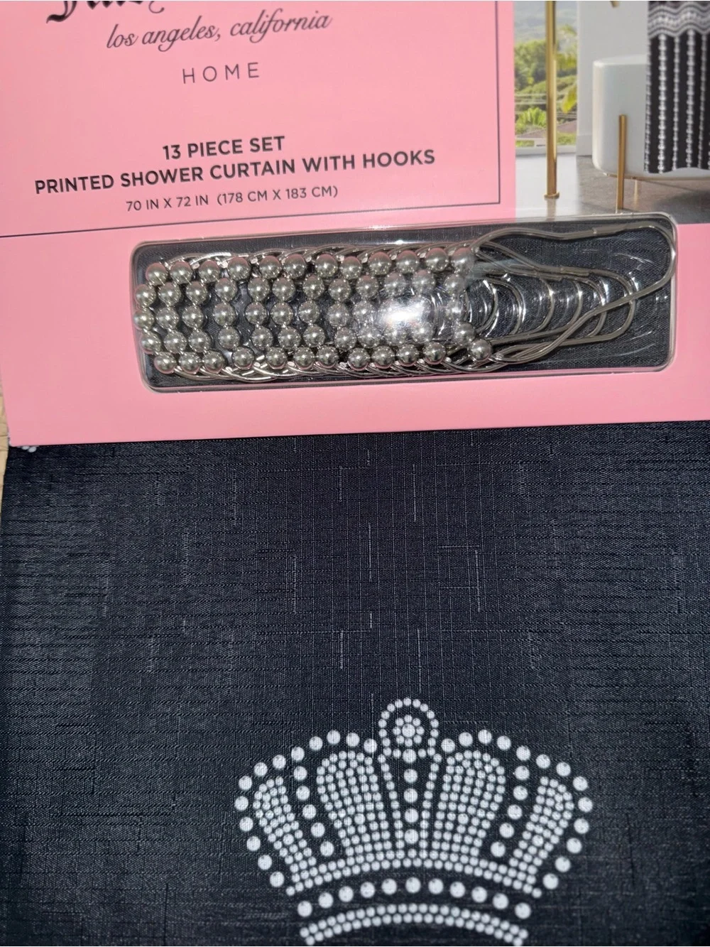 Black Shower Curtain 13-Piece Set with Hooks